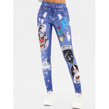 

Christmas Cartoon Print High Waisted Skinny Jeggings, Blue