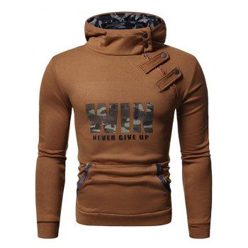 

Letter Graphic Pattern Kangaroo Pocket Hoodie, Light brown