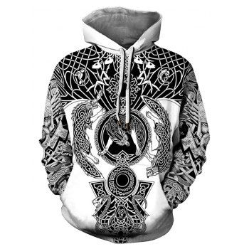 

Novelty Printed Kangaroo Pocket Drawstring Hoodie, White