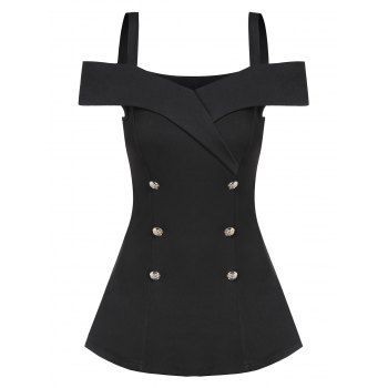 Image of Button Embellished Cut Out Shoulder Top