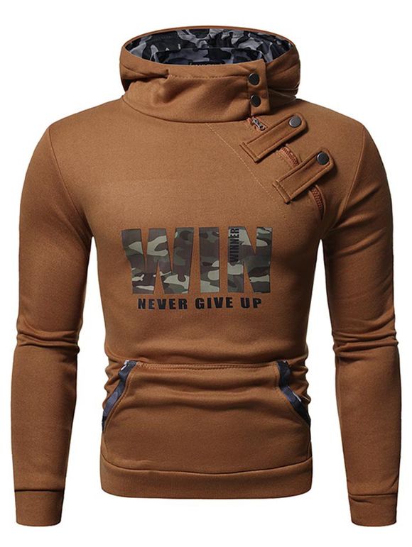 Sweat à Capuche Motif de Lettre Graphique avec Poche Kangourou - Brun Légère XS