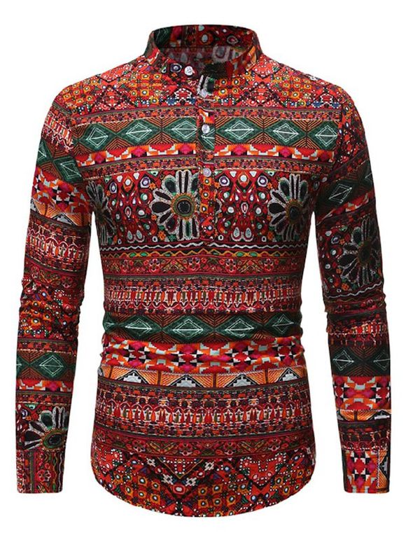 Chemise Géométrique Ethnique Imprimé à Col Debout - multicolor A L