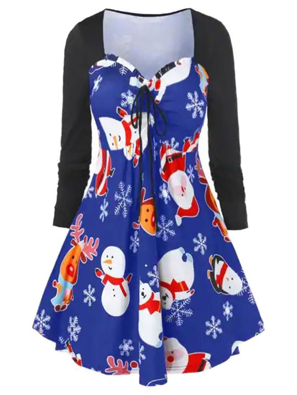 Robe Cerf de Noël et Flocon de Neige à Volants - Bleu S
