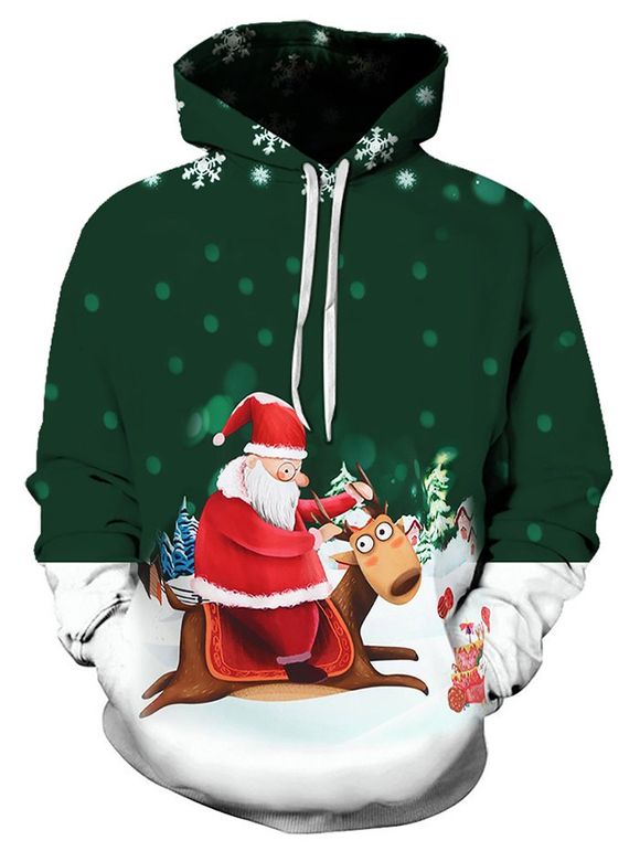 Sweat à Capuche Motif Flocon de Neige et Père Noël avec Poche - Vert profond S