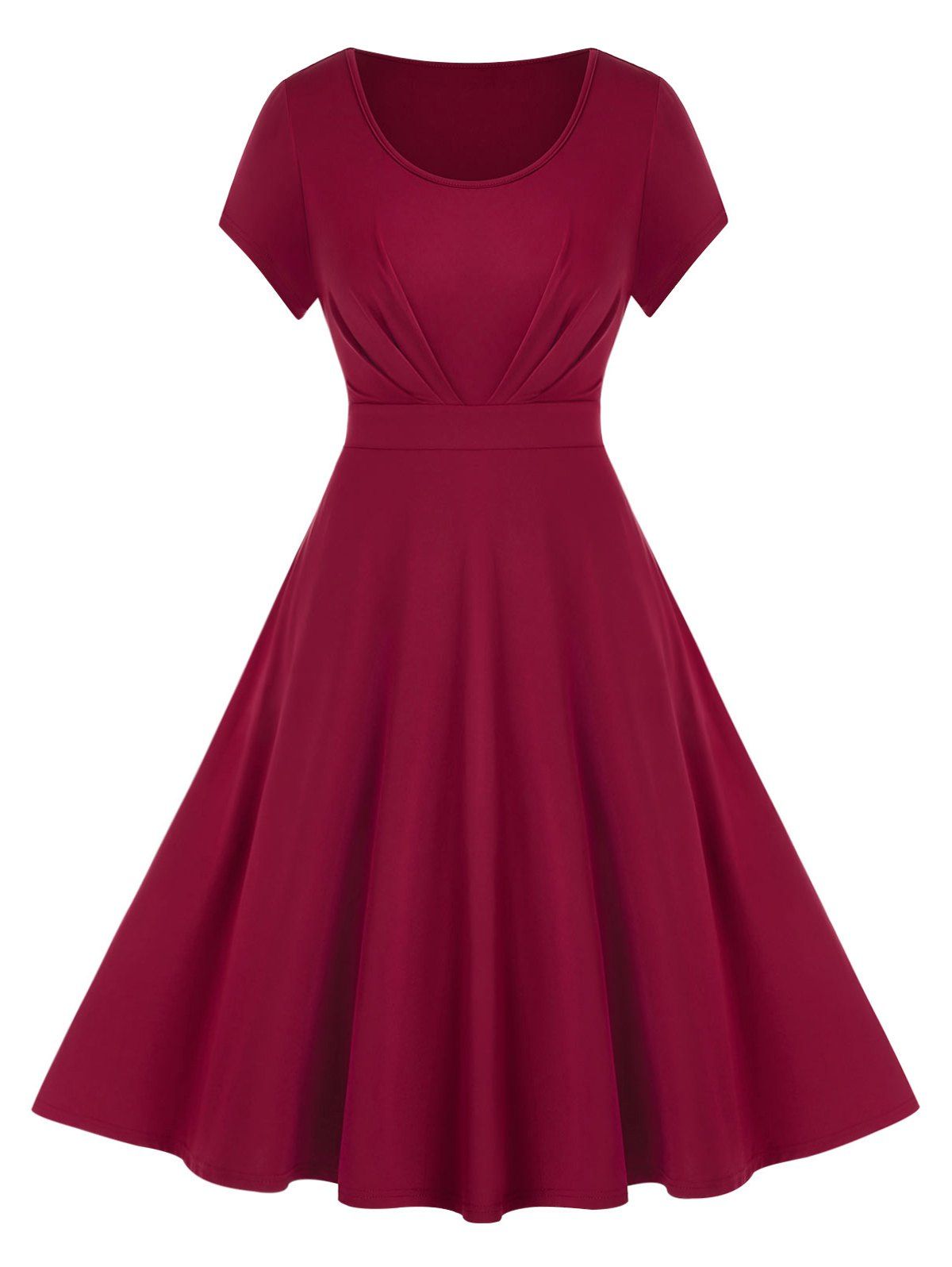 Plus Size Round Collar A Line Dress - RED WINE L
