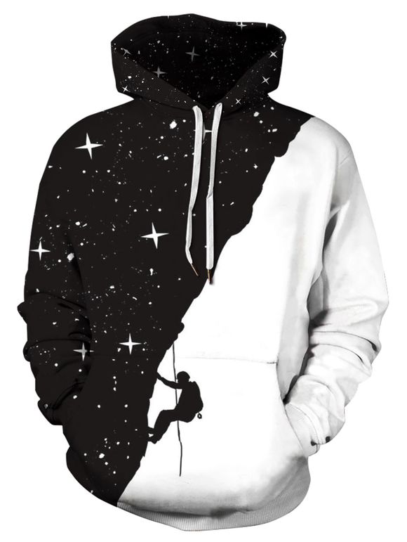 Sweat à Capuche Imprimés en Couleur Contrastée avec Poche - Noir XL