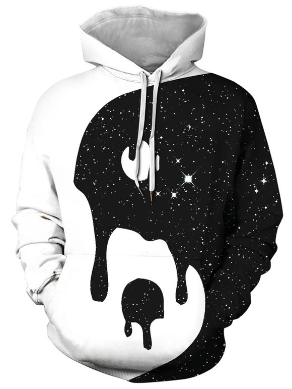 Sweat à Capuche Espace Imprimé en Couleur Contrastée avec Poche - Noir 3XL