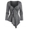 T-shirt Péplum Asymétrique Chiné à Volants - Cendre gris 3XL