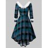 Robe de Noël Tricotée Panneau en Fausse Fourrure à Manches Longues Grande Taille - Vert Forêt Moyen 2X