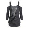 Haut Découpé à Epaule Dénudée à Paillettes - Gris Carbone L