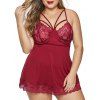 Empiècement en dentelle Harnais T Retour Lingerie Taille Plus Babydoll - Rouge 5X