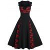 Robe Embellie de Bouton avec Nœud Papillon - Noir 3XL