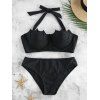 Maillot de Bain Bikini Rembourré Motif de Coquille à Col Halter - Noir XL