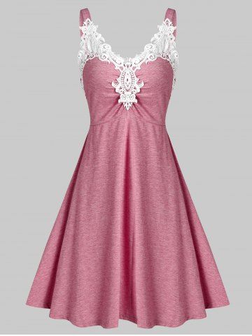 Mini Robe à Bretelle en Dentele Insérée à Volants