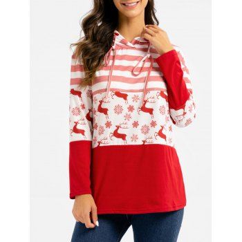 

Reindeer Snowflake Striped Christmas Drawstring Hoodie, Cherry red