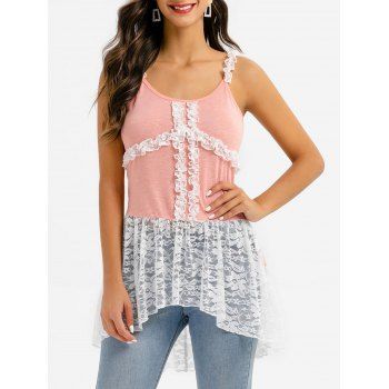 

Frilled Lace Insert Dip Hem Tank Top, Multicolor a