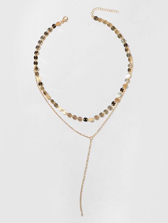 2Pcs Geometric Layers Lariat Necklace Set - GOLD 