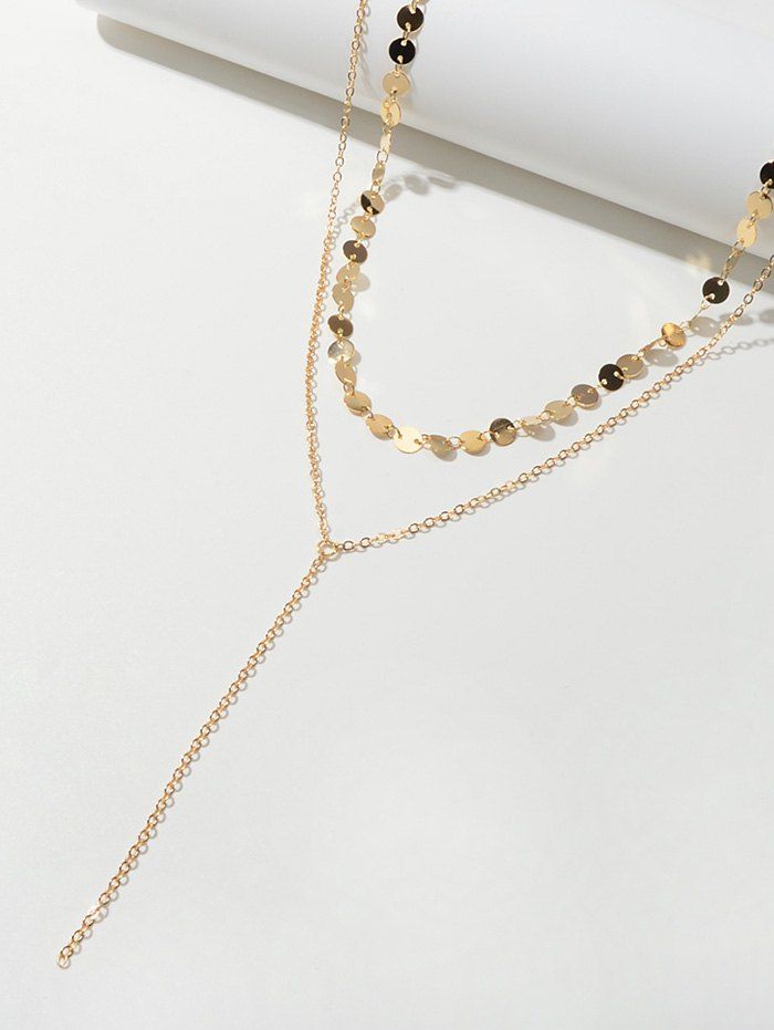 2Pcs Geometric Layers Lariat Necklace Set - GOLD 