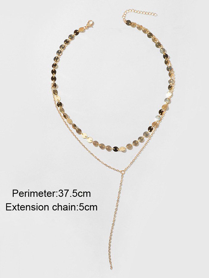 2Pcs Geometric Layers Lariat Necklace Set - GOLD 