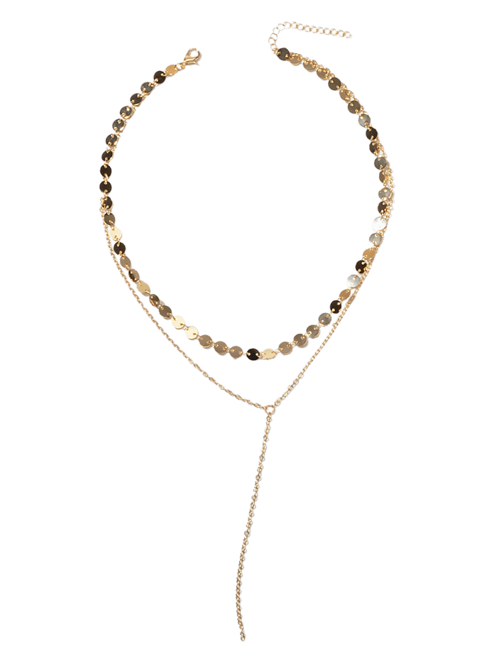 2Pcs Geometric Layers Lariat Necklace Set - GOLD 