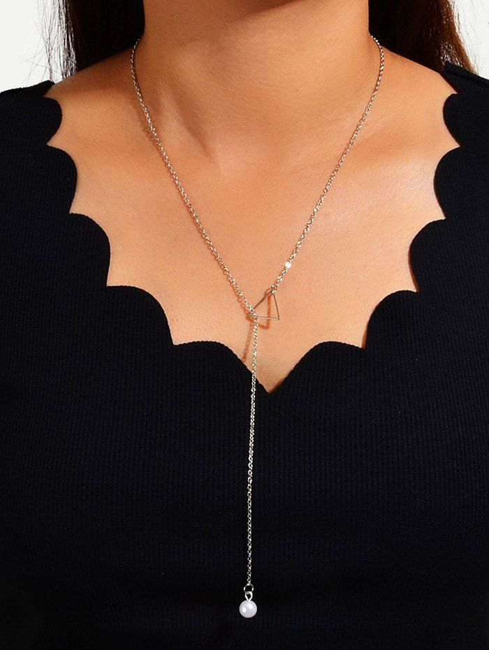 2Pcs Geometric Layers Lariat Necklace Set - SILVER 