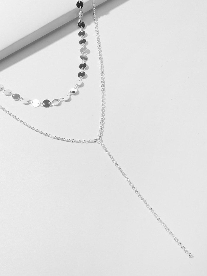 2Pcs Geometric Layers Lariat Necklace Set - SILVER 