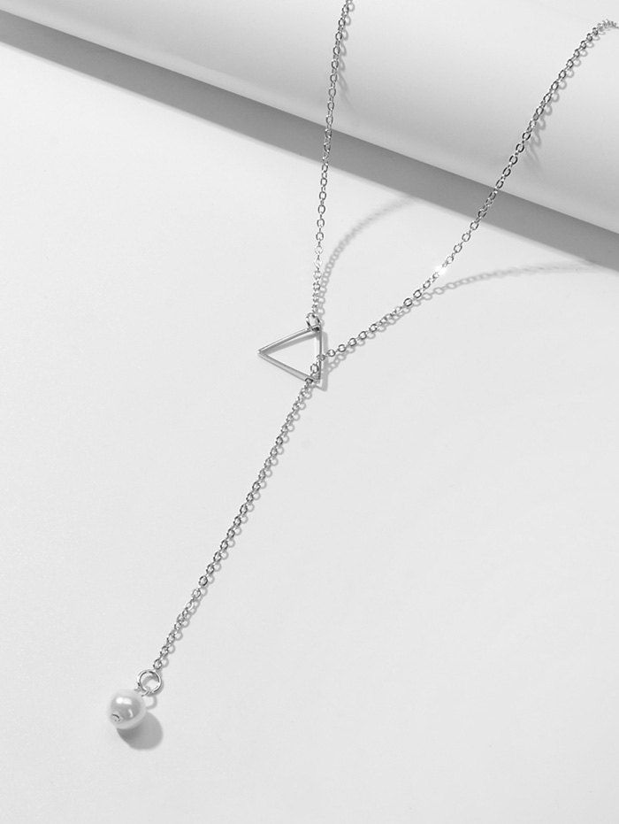 2Pcs Geometric Layers Lariat Necklace Set - SILVER 