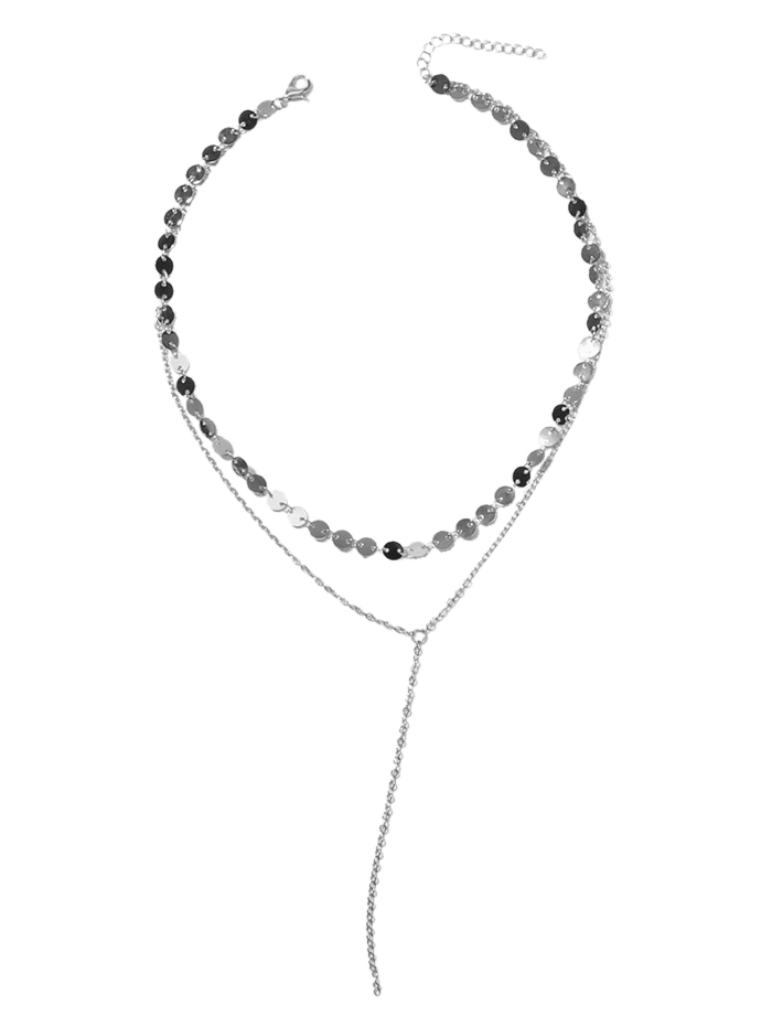 2Pcs Geometric Layers Lariat Necklace Set - SILVER 