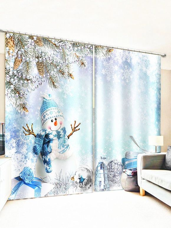 Rideaux de Fenêtre de Noël Flocon de Neige et Bonhomme de Neige - multicolor W33.5 X L79 INCH X 2PCS
