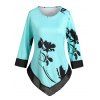 T-shirt Asymétrique Fleuri Imprimé de Grande Taille - Céleste 1X