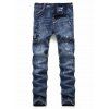 Ripped Zipper Scratch Painting Dots Jeans - DENIM DARK BLUE 38