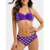 Maillot de Bain Bikini Noué à Pois à Col Halter - Violet Améthyste 2XL