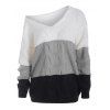 Pull Lâche en Tricot à Câble en Blocs de Couleurs - Blanc M