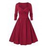Robe Evasée Ajustée Plissée de Grande Taille - Rouge Vineux 1X
