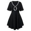Plus Size Keyhole Paillettes T-shirt à manches évasées - Noir 5X