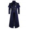 Buckle Strap Back Slit Zip Up Faux Twinset Coat - CADETBLUE S