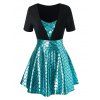 Plus Size Mermaid Balances Splicing Top - Marbre Bleu 3X