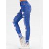 Legging 3D Fleuri Imprimé à Taille Haute - Bleu Cobalt 2XL