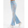 Pantalon Fleuri Imprimé à Taille Elastique en Faux Denim - Bleu de Jean L