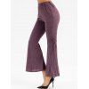 Pantalon Evasé Chiné à Taille Haute à Lacets - Marron Velours L