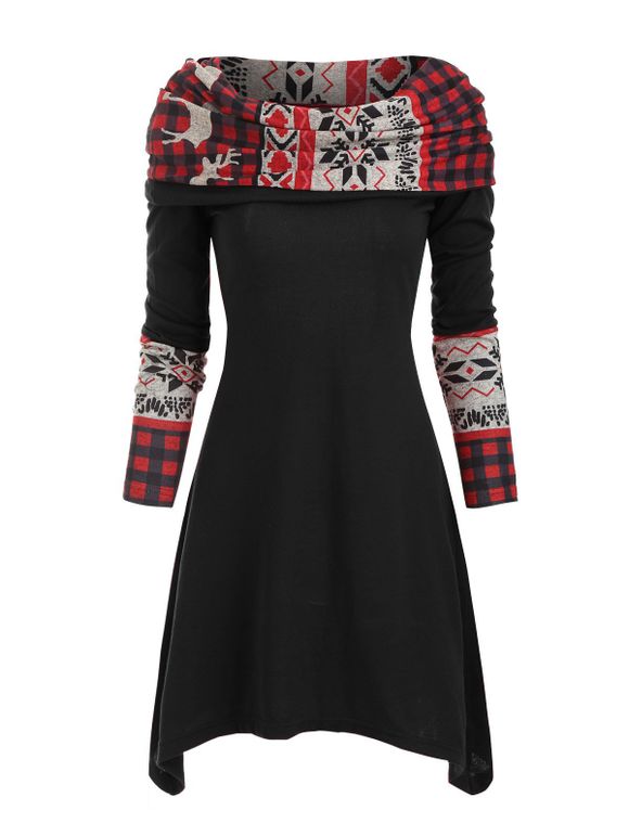 Elk Plaid Knitted Multiway Asymmetrical Dress - BLACK M