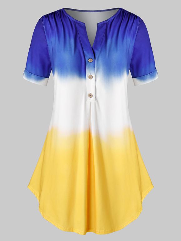 T-shirt en Couleur Ombrée à Demi-Bouton de Grande Taille - multicolor 5X