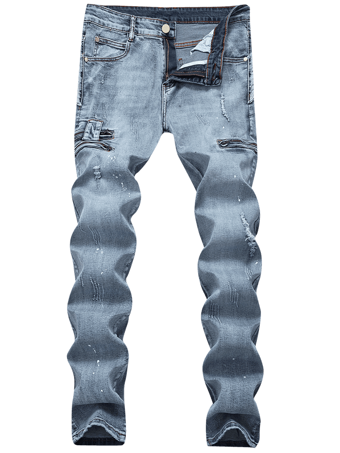 [42 OFF] 2020 Ripped Painting Dots Scratch Casual Jeans In JEANS BLUE