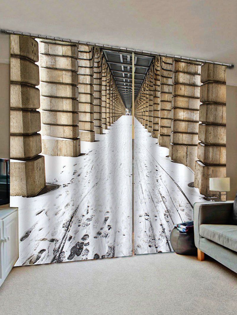 2 Panels Snow Corridor Print Window Curtains - multicolor W30 X L65 INCH X 2PCS