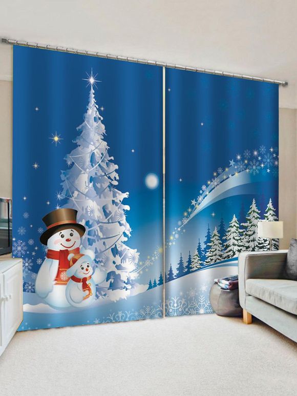 Rideaux de Fenêtre Sapin de Noël Forêt et Bonhomme de Neige Imprimés 2 Panneaux - multicolor W33.5 X L79 INCH X 2PCS