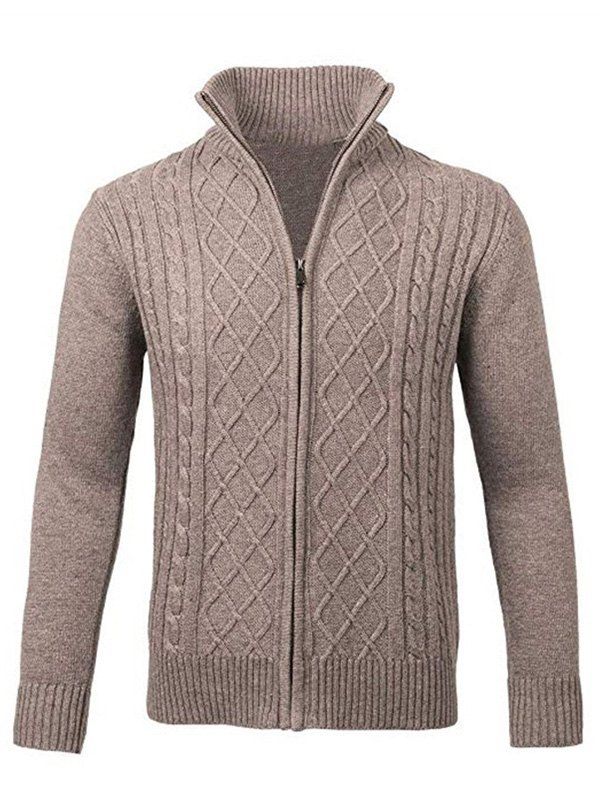 

Stand Collar Zip Up Cable Knit Cardigan, Khaki