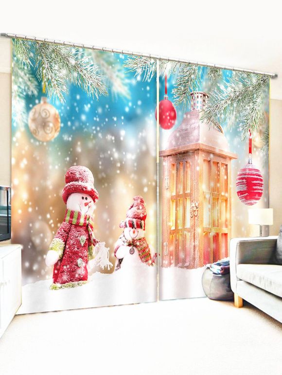 Rideaux de Fenêtre Boule de Noël Lanterne et Bonhomme de Neige Imprimés 2 Panneaux - multicolor W33.5 X L79 INCH X 2PCS