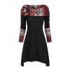 Robe Asymétrique Cerf de Noël à Carreaux en Tricot - Noir 2XL