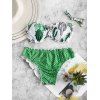 Cactus Print Polka Dot Lettuce Trim Bikini Swimsuit - GREEN APPLE L
