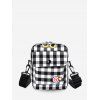 Sac à Bandoulière Décontracté à Carreaux Imprimé avec Poche à Rabat - Noir 